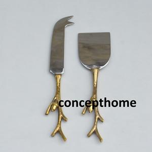 Ensemble de couverts de luxe en acier inoxydable avec manche en forme de brindille dorée et motif floral, design moderne pour la maison, l'hôtel, le restaurant, les mariages - Product Image 5