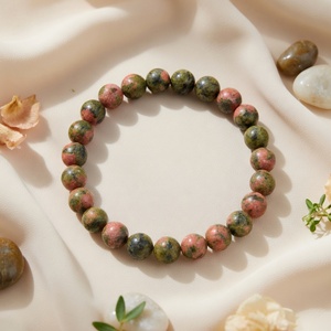 Natural Unakite 8mm Gemstone <b>Crystal</b> Beaded Stretch <b>Bracelet</b> Women's Ethnic Style Third Party Certified Wholesale Supply Brandon - Product Image 4