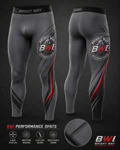 Leggings de compression unisexe gris à coupe ajustée, anti-transpiration, séchage rapide, pour entraînement MMA BJJ, longueur intégrale, bande élastique, pour adultes - Product Image 1