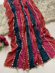 Sari de Georgette de Lujo Dhwaja Export con Bordado, Encaje y Espejo, Estilo Tradicional, de Secado Rápido para Mujer, para Bodas y Diwali - Product Image 3