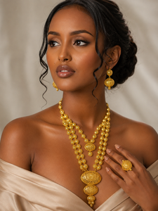 Luxury African Gold Plated Layered Long Charm Necklace Set for Women Nigerian Wedding <b>Bridal</b> Jewelry with Earrings and Ring - Product Image 3