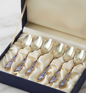 Ensemble de cuillères à thé en émail plaqué argent, design vintage, long manche, finition miroir, cuillères en métal pour la vaisselle de mariage - Product Image 6