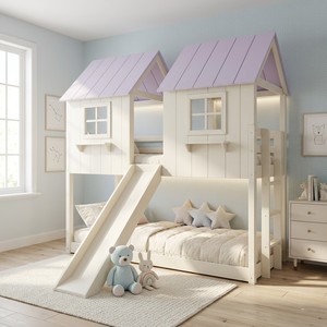 Modern Kids Bunk <b>Bed</b> <b>House</b> Design Solid Wood Twin Size Slide Scandinavian Style Eco-friendly Convertible Vietnam - Product Image 3