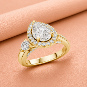 Luxury Pear Cut Halo Diamond Engagement <b>Ring</b> Yellow Gold Bridal <b>Statement</b> <b>Ring</b> Handmade Fine Jewelry Gift - Product Image 3