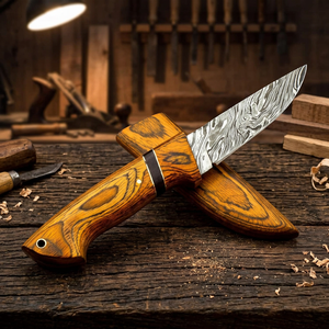 Couteau de chasse artisanal en acier Damas, avec manche et fourreau en bois de pukka, couteau de camping, cadeau de Noël - Product Image 2