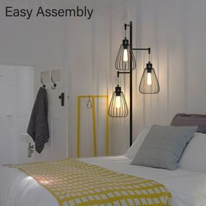 Lampada da Terra Industriale a 3 Luci con Paralume in Metallo Nero, Base E27, Luce Bianca Calda per Ufficio e Hotel - Product Image 3