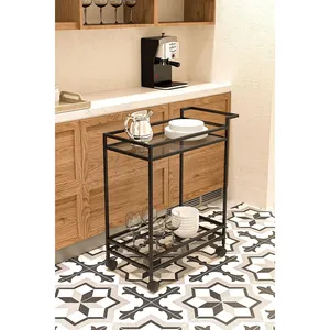 Modern Rolling Utility Cart with Glass Shelves and Metal Frame for <b>Kitchen</b> Storage and Serving - Product Image 1