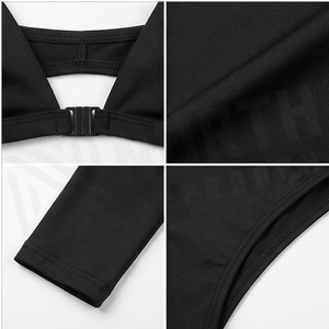 Women's Black One-Piece Swimsuit Halter Neck Hollow Out Cutout Long Sleeve Bodysuit Stretch Spandex Nylon Swimwear - Product Image 4