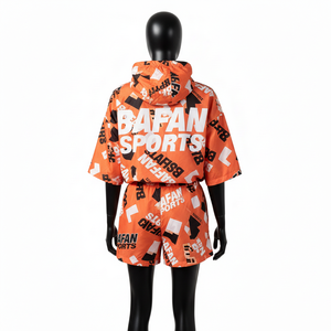 Conjunto de Chaqueta Cortavientos y Pantalones Cortos para Mujer, Tela Ligera de Poliéster Resistente al Viento, Estampado con Logotipo Personalizado, Tallas Grandes - Product Image 2