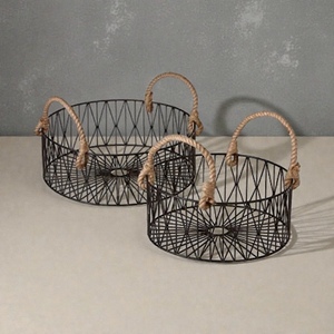 Cestas de Almacenamiento de Alambre Metálico Ovaladas con Asas de Cuerda, Estilo Rústico, Organizadores Multiusos - Product Image 1