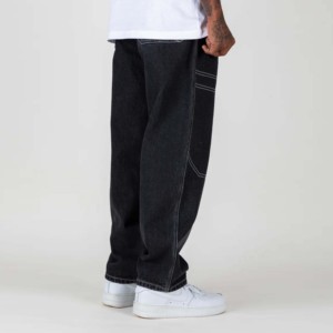 Jean cargo en denim noir pour homme, taille mi-haute, coupe droite, style streetwear hip-hop, couleur unie, tissu en coton, idéal printemps-automne - Product Image 4