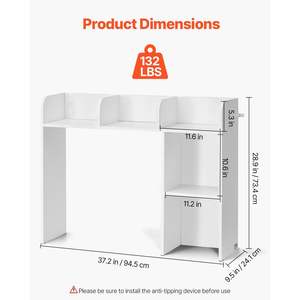2-Tier White 37.2\" X 9.5\" X 28.9\" Desktop <b>Storage</b> Organizer Anti-Slip Wood Display Shelf Bookshelf Hutch for <b>Office</b> Dorm - Product Image 3
