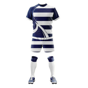 Conjunto de Uniforme de Fútbol para Hombre, Camiseta a Rayas Azul y Blanca de Manga Corta, Poliéster que Absorbe la Humedad, Ajuste Atlético para Todas las Temporadas - Product Image 3