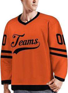Custom Men's Orange Ice Hockey Jersey V-Neck Full Sleeve Sublimated Print Breathable <b>Mesh</b> Team Name Number 00 - Product Image 4