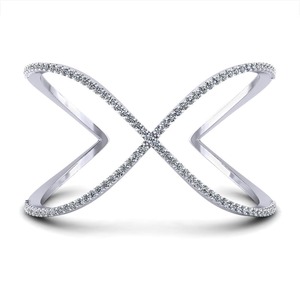 Bracelet jonc de luxe en or massif 14K 18K avec diamants, style moderne ouvert, pour femme, bijoux de mariage - Product Image 1