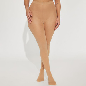 Leggings longs beige taille haute sans couture, extensibles, tricotés, doublés polaire, pour femmes à carnation foncée, couleur chair, opaques - Product Image 1