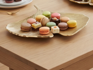 ถาดเสิร์ฟใบแปะก๊วยสีทองหรูหรา ถาดโลหะขัดเงาสำหรับตกแต่งบ้าน - Product Image 5