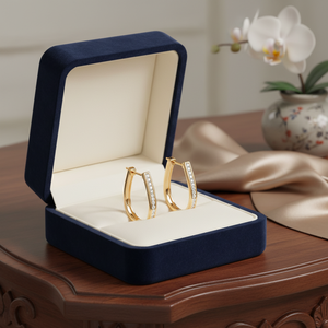 14K <b>Gold</b> Natural Diamond Hoop Earrings | Round White Diamond Ladies Hoops | Yellow White <b>Rose</b> <b>Gold</b> Luxury Fine Jewelry Gift Sets - Product Image 2