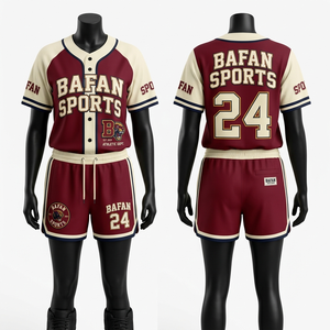 Premium 180 GSM Polyester Mesh Baseball Jersey And Shorts Set <b>Maroon</b> Gold Embroidery Custom Logo Women Baseball Jersey - Product Image 4