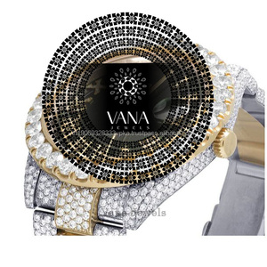 Luxury Men's Stainless Steel Gold and Silver Two Tone Moissanite Diamond Green Dial <b>Watch</b> Fully Iced Out Wrist <b>Watch</b> for men - Product Image 2