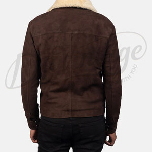 Chaqueta de Cuero de Gamuza Marrón Premium para Hombre con Cuello de Piel Crema, Corte Ajustado, Cálida para Invierno, Estilo Bomber con Cierre, Ropa Exterior Informal - Product Image 4