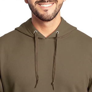 Sweat-shirt à capuche vert olive pour homme, couleur unie, avec cordon de serrage, poche kangourou, manches longues, style streetwear cool pour l'automne - Product Image 1
