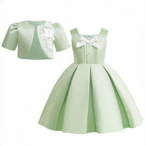 Vestido de fiesta de princesa con mangas cortas y apliques de encaje para bebés y niñas pequeñas, elegante vestido de satén verde para damitas de honor, venta al por mayor. - Product Image 6