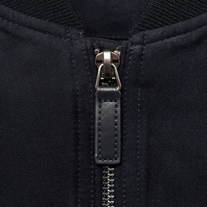 Men's Navy <b>Suede</b> Bomber <b>Jacket</b> Stand Collar Zipper Closure Casual Regular Fit Autumn Wear - Product Image 6