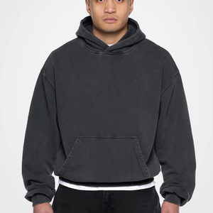 Acid Wash Winter Men's Hoodie OEM Customized Embroidered Logo Fleece Oversized Lined <b>Thermal</b> <b>Top</b> Seller - Product Image 1