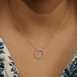 Pendentif cercle ouvert en diamant de laboratoire rond, or massif 10K 14K 18K, bijoux faits main, pendentif précieux, cadeau d'anniversaire pour femme - Product Image 6
