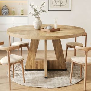 Tavolo da Pranzo in Legno Stile Rustico, Tavolo Rotondo da Cucina per Soggiorno e Tavolino da Caffè per Sala da Pranzo - Product Image 1