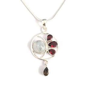 Handmade Unisex 925 Sterling Silver Teardrop <b>Pendant</b> With <b>Moonstone</b>, Garnet Gemstone Use For Gifts Everyday Use - Product Image 3