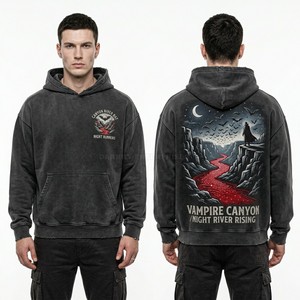 Sweat à capuche zippé rouge bordeaux personnalisé avec imprimé graphique Vampire Canyon, style vintage délavé, en molleton, pour homme, streetwear, fabricant - Product Image 5