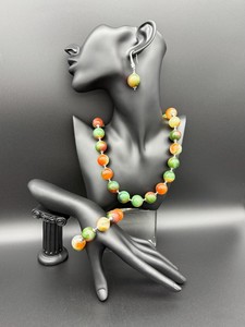Natural Ethiopian Fire <b>Opal</b> Sterling Silver Victorian Multi Fire <b>Necklace</b> Bracelet Earrings Large Colorful Strip Handmade - Product Image 3