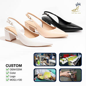 Women Slingback Shoes 5cm Block Heel <b>Pointed</b> Toe PU Leather Buckle Strap Office Pumps High Quality - Product Image 3