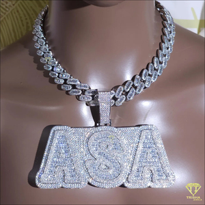 Luxury " ASA "<b>Letter</b> Pendant Necklace Full Iced Moissanite Diamond Hip Hop Jewelry For Men Women - Product Image 2
