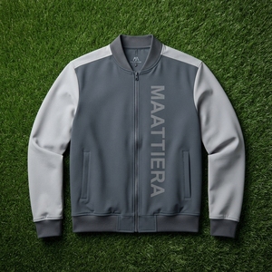 เสื้อแจ็คเก็ตบอมเบอร์บล็อกสีเทาขาวสำหรับผู้ชาย แบบซิป แนวลำลอง สตรีทแวร์ แฟชั่น รับผลิตตามแบบ OEM ODM ขายส่ง เสื้อผ้าชั้นนอก - Product Image 6