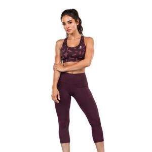 Ensemble de vêtements de sport pour femmes, soutien-gorge de sport imprimé bordeaux et leggings capri taille haute, deux pièces, pour yoga, gym, entraînement - Product Image 3