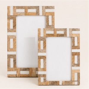 Luxury Design Mango Wood Photo <b>Frame</b> Resin Inlay <b>Picture</b> <b>Frame</b> Wholesale Boho Checkered Geometric <b>Border</b> Tabletop Home Decor - Product Image 1