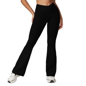 Women's High-Waisted <b>Flared</b> Yoga <b>Leggings</b> Breathable Knitted Spandex Daily Leisure Wear Long Pants - Product Image 1