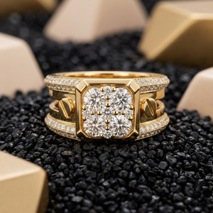 Garantizado de fábrica Diseño especial excepcional 18K Oro amarillo sólido 100% Diamante natural Joyería fina Anillo de banda de racimo para hombres - Product Image 4