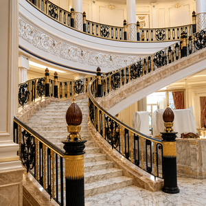 Luxury Black Gold Wrought Iron Stair <b>Railing</b> Ornate Balcony Balustrade Marble Villa Palace Hotel Handrail Design Supplier - Product Image 1