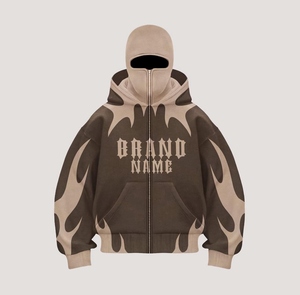 Ensemble de survêtement unisexe personnalisé à capuche, imprimé flamme, sweat-shirt zippé et pantalon de jogging, style streetwear, tenue d'automne, coupe ample longue - Product Image 2