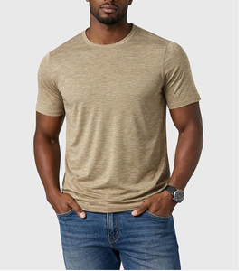 Camiseta de Manga Corta para Hombre, Cuello Redondo, Color Sólido, Corte Ajustado, Transpirable, de Algodón Tejido, Estilo Casual - Product Image 1