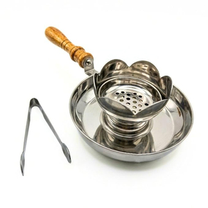 Brûleur d'encens élégant en métal avec poignée en bois, écran à charbon festonné et mini-pinces pour la décoration intérieure et l'aromathérapie - Product Image 5