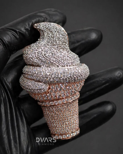 Pendentif personnalisé en forme de cornet de crème glacée, design mignon, en argent sterling plaqué or 18 carats, entièrement serti de moissanite, style hip-hop de luxe - Product Image 4