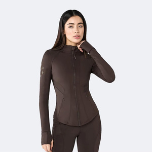 Women's Full Zip <b>Yoga</b> <b>Jacket</b> With Thumbholes Solid Color Stretchy Long Sleeve Stand Collar Breathable Fitness <b>Jacket</b> - Product Image 3