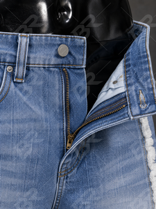 Jean droit bleu clair taille mi-haute respirant coupe régulière décontracté streetwear pour homme – Collection Printemps - Product Image 5