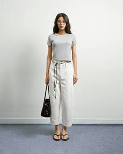 Camiseta Corta Casual de Alta Calidad para Mujer, con Ribete de Encaje, Color Sólido, Algodón, Corte Ajustado, Transpirable, de Secado Rápido, Bordada, para Verano - Product Image 3