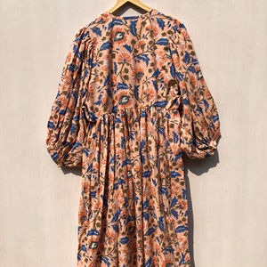 Robe midi en coton écologique à motifs floraux pour femme, robe personnalisée, tenue décontractée d'été, imprimée au bloc, vêtement de plage, vêtement de nuit, vente en gros - Product Image 1